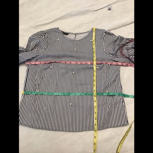 NWT Zara Poplin Stripe‎ Top with faux pearls Blue/White [ SZ Small ] #3595 - Picture 5 of 12